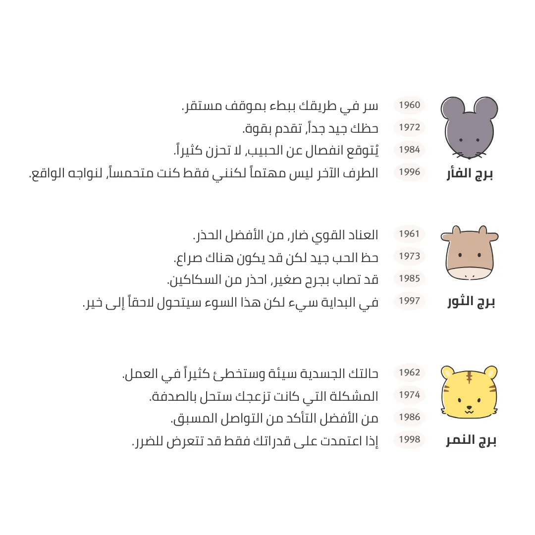 برج الفأر، برج الثور، برج النمر — ملخص حظ اليوم